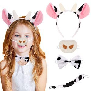 8857 Cow Costume 4pc Set Horned Ear Headband Nose Bow Tie Tail